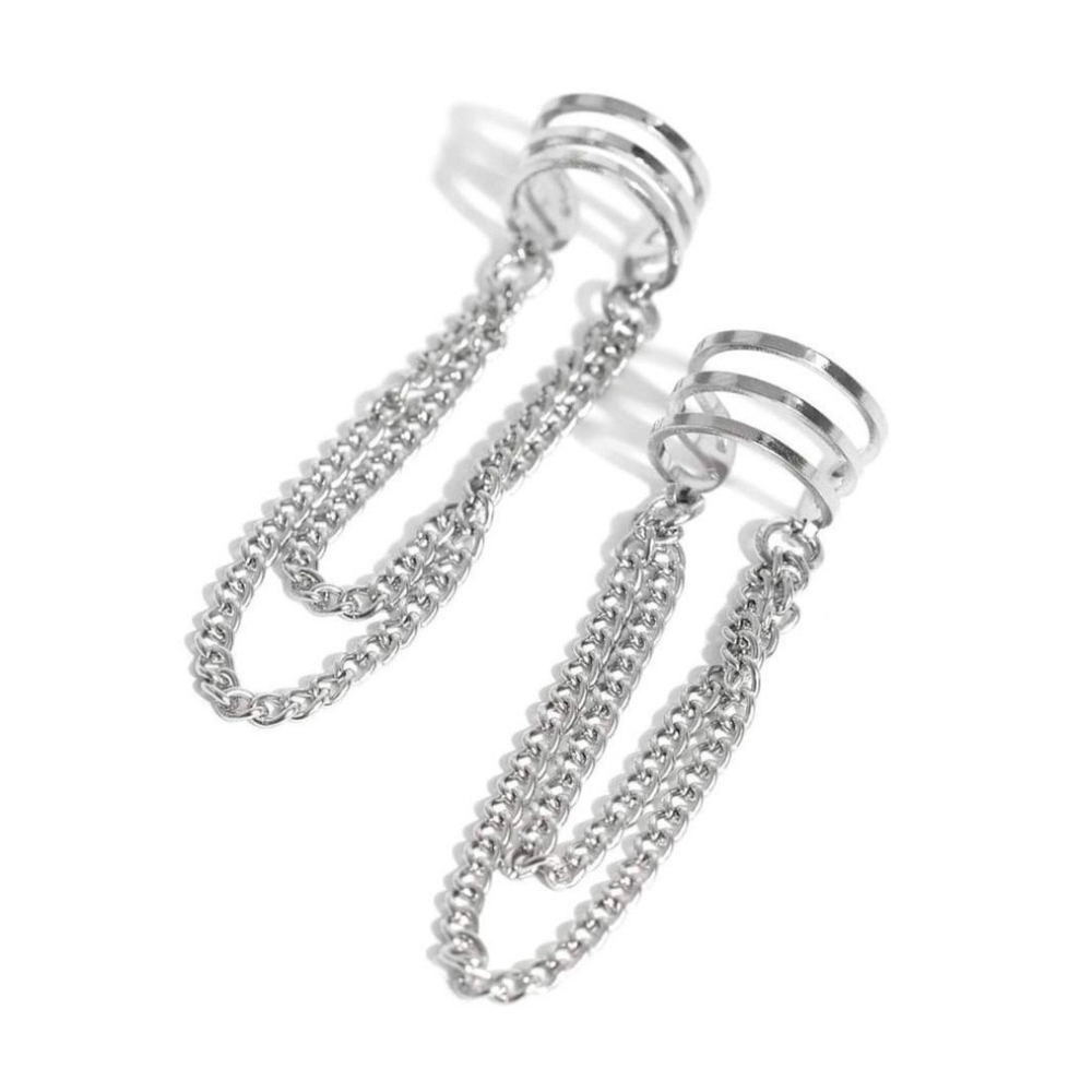 Paparazzi Silver Geometric Chain Earrings Unlocked Perfection Cuff Jewelry